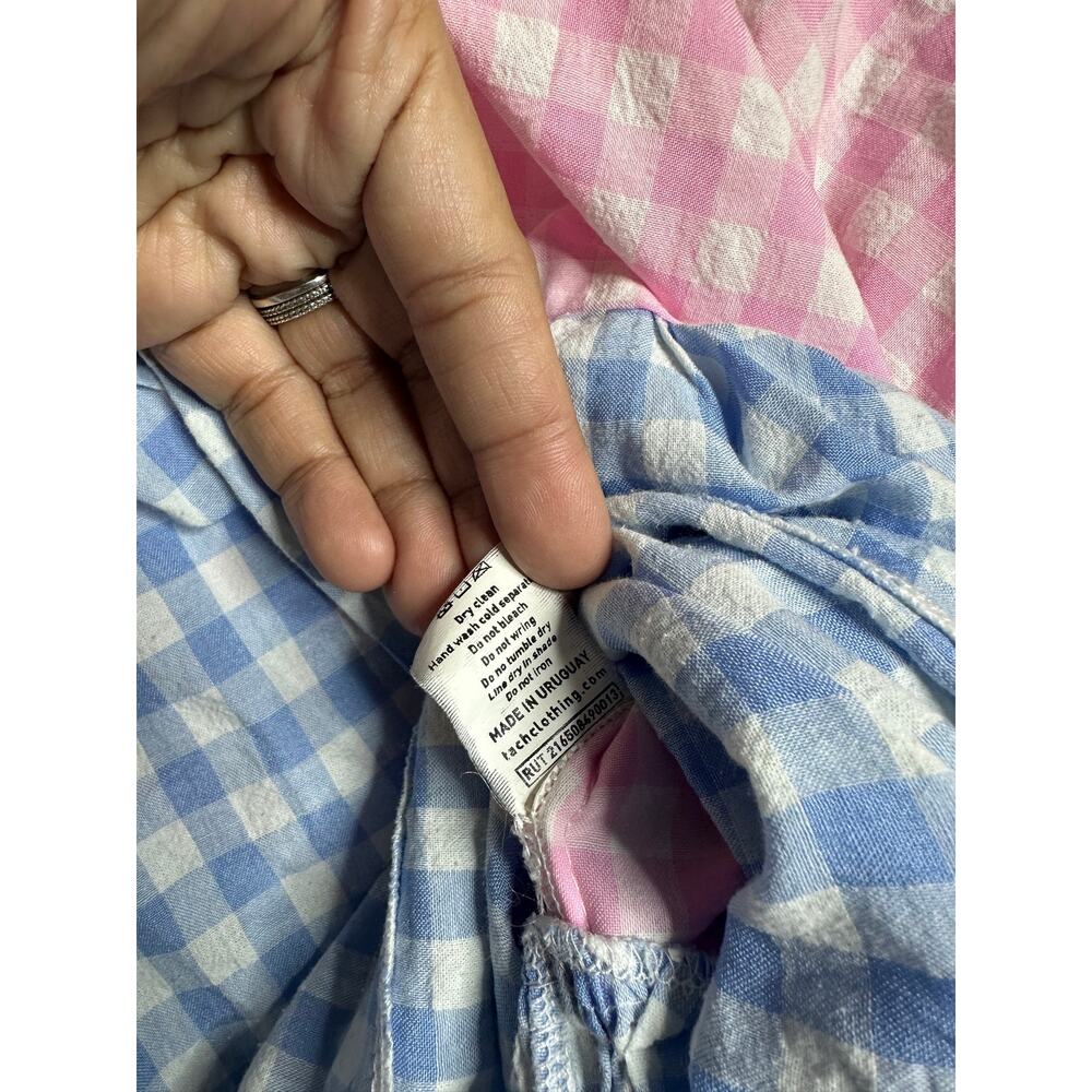 Tach Clothing Catarina Cloque Dress size M Gingham Mix Puff Sleeve Colorblock - Picture 8 of 12